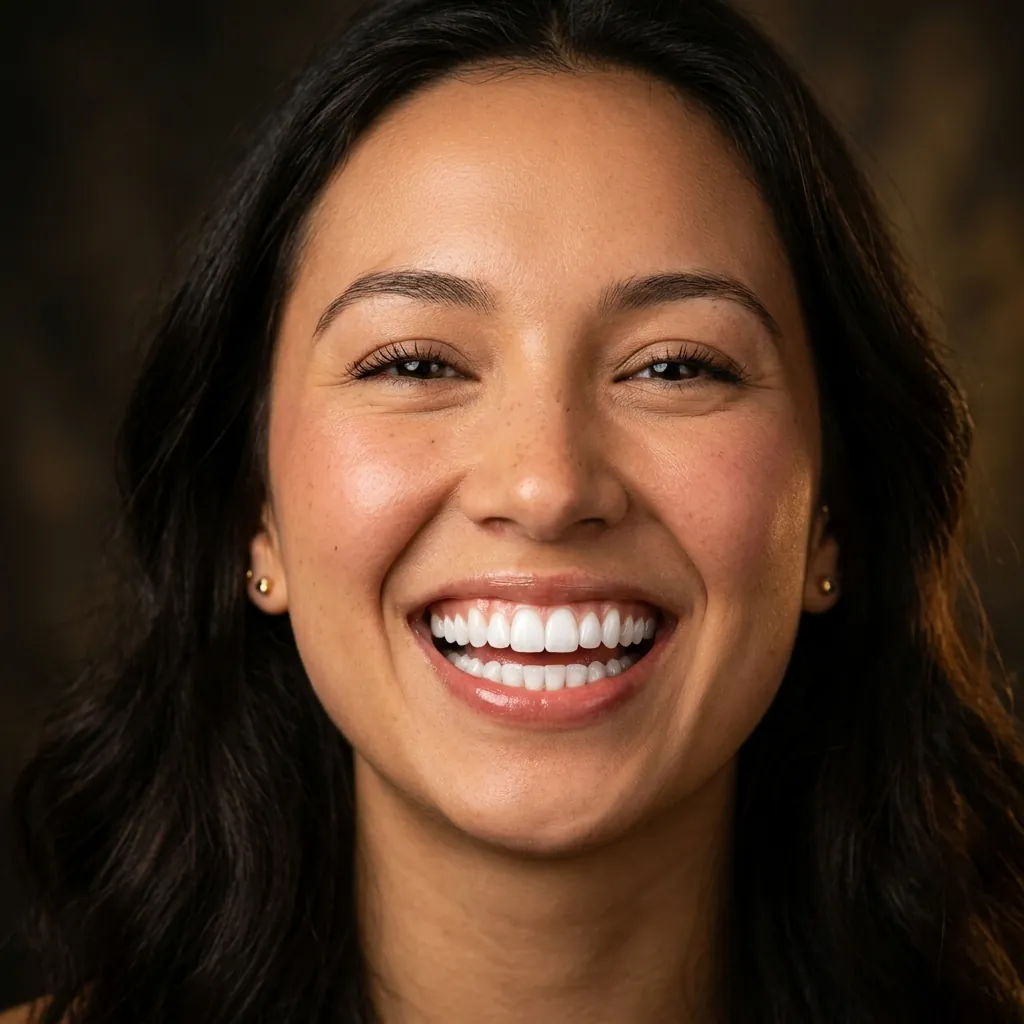Professional teeth whitening result showing a bright, radiant white smile