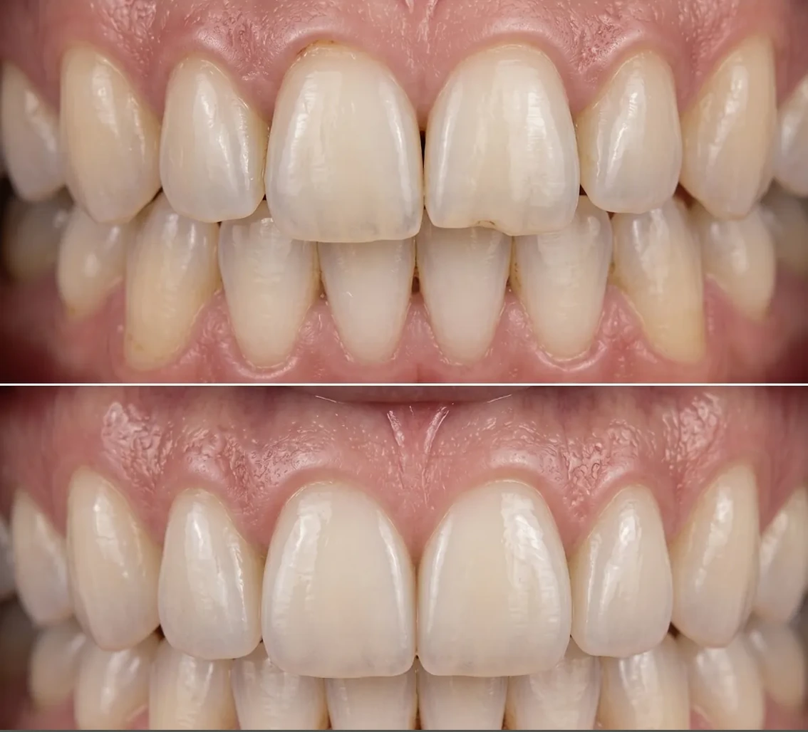 Porcelain veneer result showing a flawless, naturally white smile